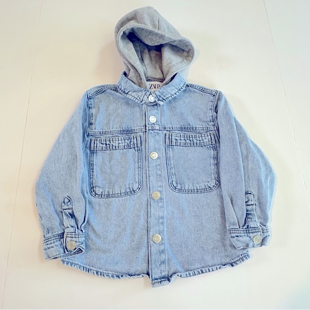 Zara Light Blue Denim Jacket with Grey Hoodie